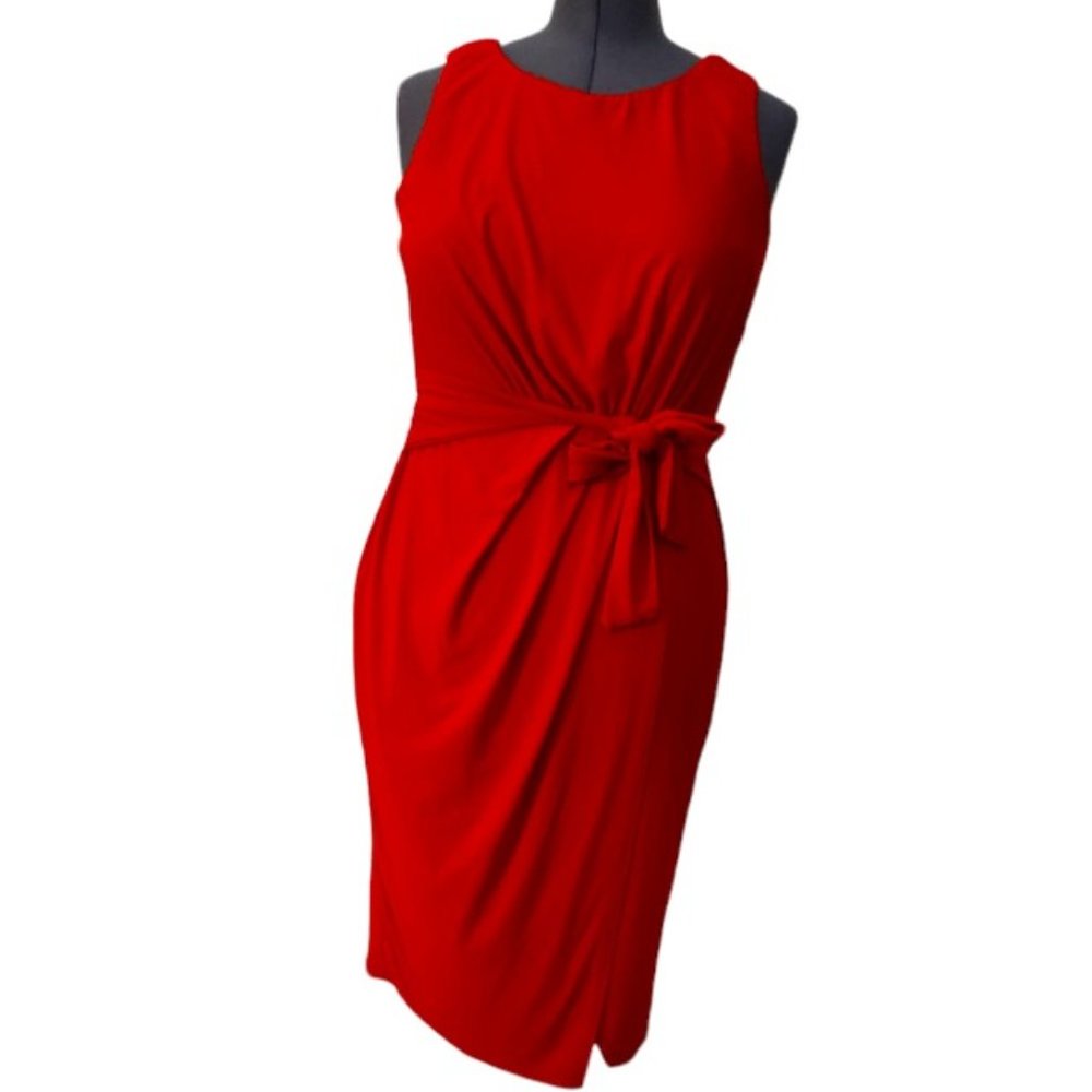 Superfoxx Womens Large Red Sleeveless Faux Wrap Tie Belt Stretch Dress
